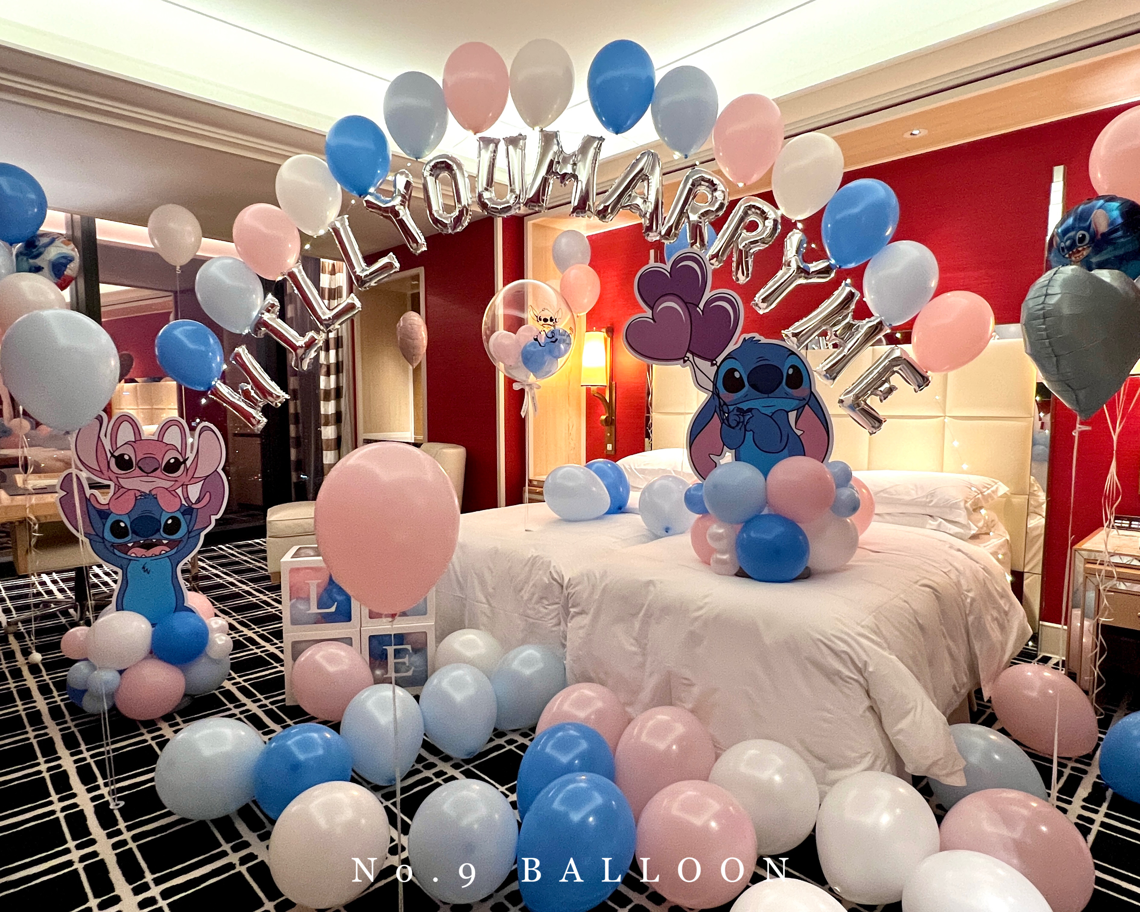 史迪奇氣球,角色看板,求婚佈置,房間佈置